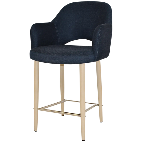 Mulberry Arm Counter Stool Birch Metal 4 Leg With Gravity Navy Shell, Viewed From Angle