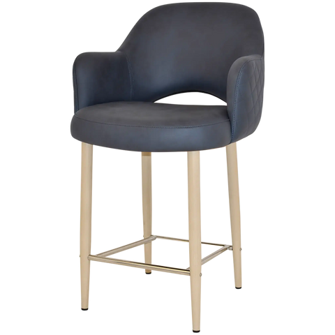 Mulberry Arm Counter Stool Birch Metal 4 Leg With Pelle Benito Navy Shell, Viewed From Angle