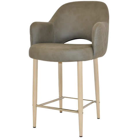 Mulberry Arm Counter Stool Birch Metal 4 Leg With Pelle Benito Sage Shell, Viewed From Angle
