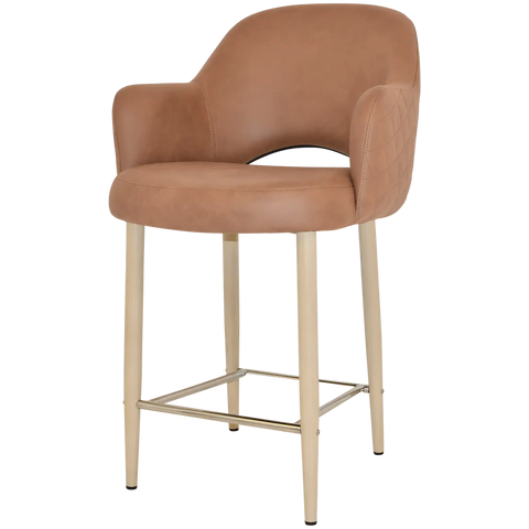 Mulberry Arm Counter Stool Birch Metal 4 Leg With Pelle Benito Tan Shell, Viewed From Angle