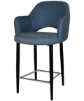 Mulberry Arm Counter Stool Black Metal 4 Leg With Gravity Denim Shell, Viewed From Angle