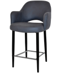 Mulberry Arm Counter Stool Black Metal 4 Leg With Pelle Benito Navy Shell, Viewed From Angle