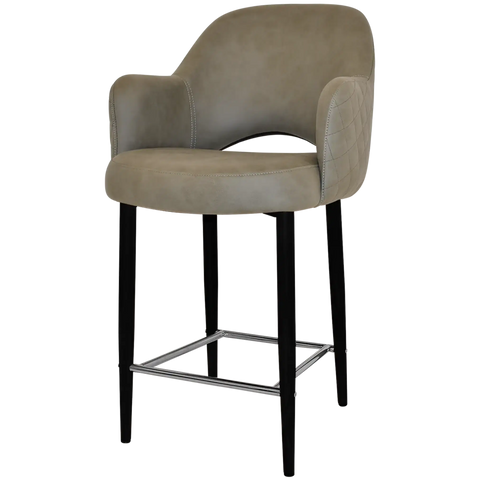 Mulberry Arm Counter Stool Black Metal 4 Leg With Pelle Benito Sage Shell, Viewed From Angle