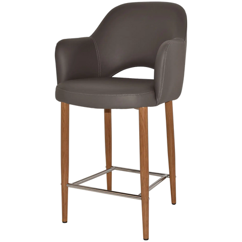 Mulberry Arm Counter Stool Light Oak Metal 4 Leg With Charcoal Vinyl Shell, Viewed From Angle