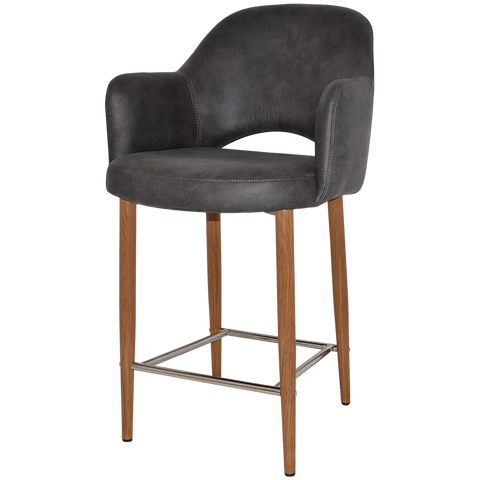 Mulberry Arm Counter Stool Light Oak Metal 4 Leg With Eastwood Slate Shell, Viewed From Angle