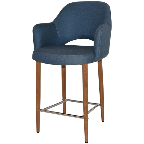 Mulberry Arm Counter Stool Light Oak Metal 4 Leg With Gravity Denim Shell, Viewed From Angle