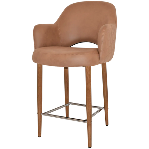 Mulberry Arm Counter Stool Light Oak Metal 4 Leg With Pelle Benito Tan Shell, Viewed From Angle