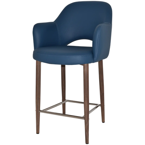 Mulberry Arm Counter Stool Light Walnut Metal 4 Leg With Black Vinyl Shell, Viewed From Angle
