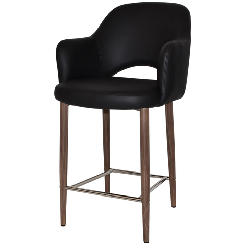Mulberry Arm Counter Stool Light Walnut Metal 4 Leg With Black Vinyl Shellack Metal 4 Leg With, Viewed From Angle