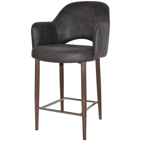 Mulberry Arm Counter Stool Light Walnut Metal 4 Leg With Eastwood Slate Shell, Viewed From Angle