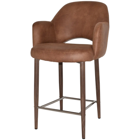 Mulberry Arm Counter Stool Light Walnut Metal 4 Leg With Eastwood Tan Shell, Viewed From Angle