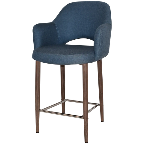 Mulberry Arm Counter Stool Light Walnut Metal 4 Leg With Gravity Denim Shell, Viewed From Angle