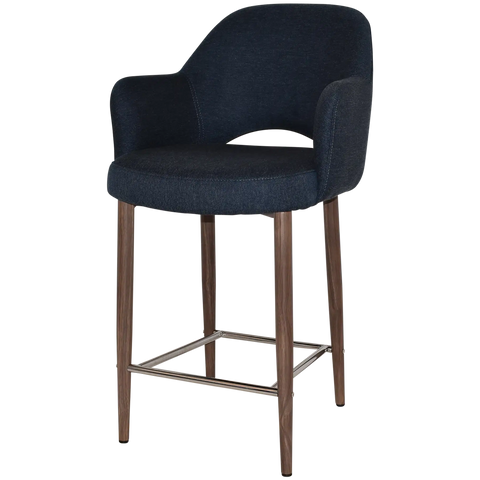 Mulberry Arm Counter Stool Light Walnut Metal 4 Leg With Gravity Navy Shell, Viewed From Angle