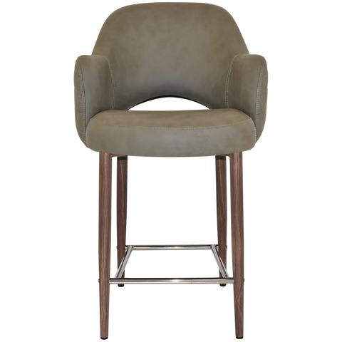 Mulberry Arm Counter Stool Light Walnut Metal 4 Leg With Pelle Benito Sage Shell, Viewed From Front