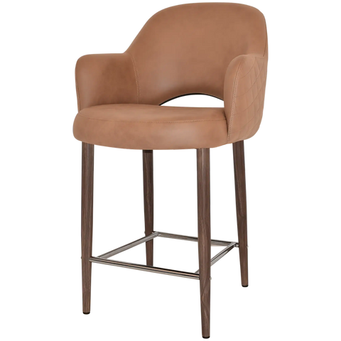 Mulberry Arm Counter Stool Light Walnut Metal 4 Leg With Pelle Benito Tan Shell, Viewed From Angle