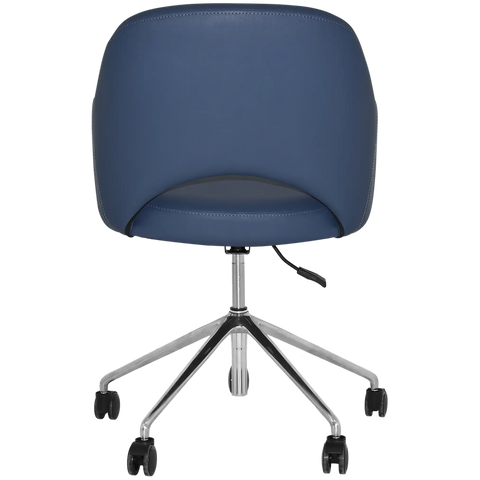Mulberry Armchair 5 Way Aluminium Office Base On Castors With Blue Vinyl Shell, Viewed From Back