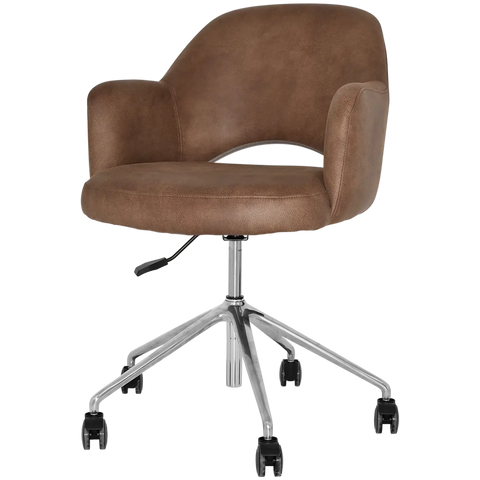 Mulberry Armchair 5 Way Aluminium Office Base On Castors With Eastwood Tan Shell, Viewed From Angle In Front