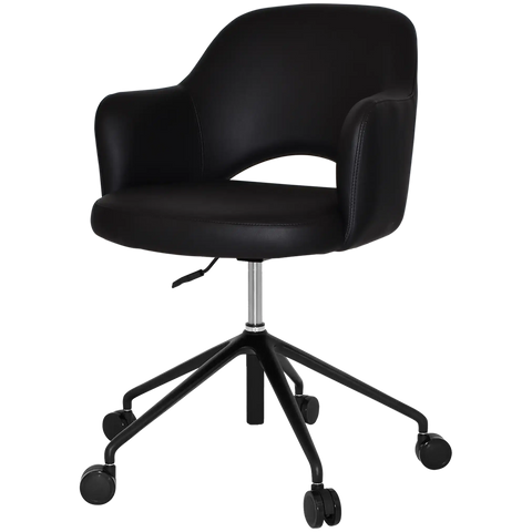 Mulberry Armchair 5 Way Black Office Base On Castors With Black Vinyl Shell, Viewed From Angle In Front