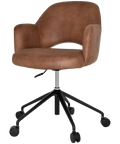 Mulberry Armchair 5 Way Black Office Base On Castors With Eastwood Tan Shell, Viewed From Angle In Front