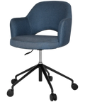 Mulberry Armchair 5 Way Black Office Base On Castors With Gravity Denim Shell, Viewed From Angle In Front