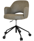 Mulberry Armchair 5 Way Black Office Base On Castors With Pelle Benito Sage Shell, Viewed From Angle In Front