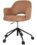 Mulberry Armchair 5 Way Black Office Base On Castors With Pelle Benito Tan Shell, Viewed From Angle In Front
