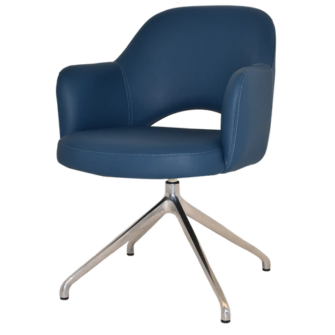 Mulberry Armchair Aluminium Trestle With Blue Vinyl Shell, Viewed From Angle In Front