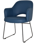 Mulberry Armchair Black Sled Base With Blue Vinyl Shell, Viewed From Front