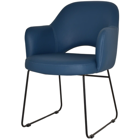 Mulberry Armchair Black Sled Base With Blue Vinyl Shell, Viewed From Front