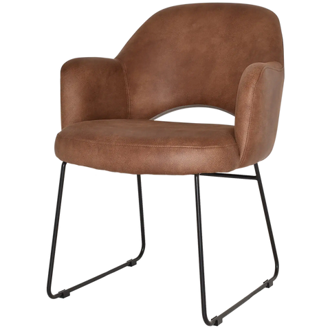 Mulberry Armchair Black Sled With Eastwood Tan Shell, Viewed From Angle