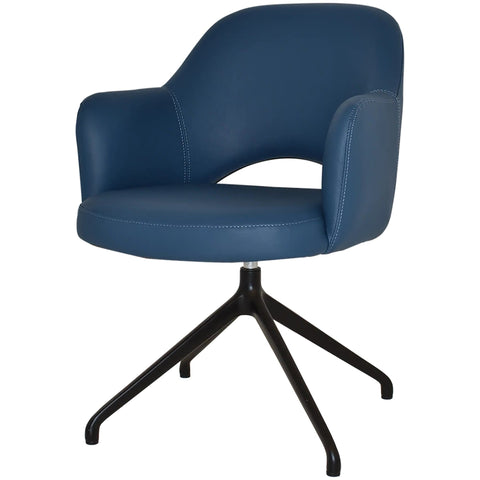 Mulberry Armchair Black Trestle With Blue Vinyl Shell, Viewed From Front Angle
