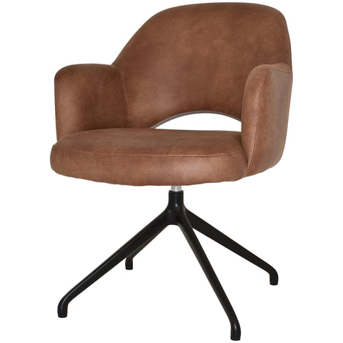 Mulberry Armchair Black Trestle With Eastwood Tan Shell, Viewed From Front Angle