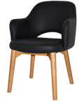Mulberry Armchair Light Oak Timber 4 Leg With Black Vinyl Shell, Viewed From Angle