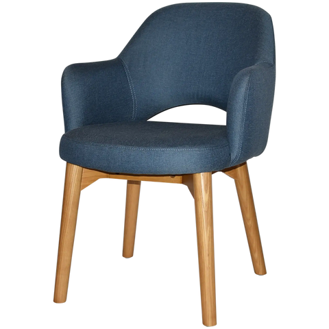 Mulberry Armchair Light Oak Timber 4 Leg With Gravity Denim Shell, Viewed From Angle
