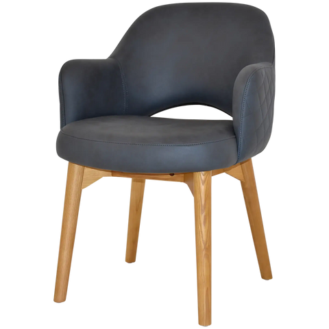 Mulberry Armchair Light Oak Timber 4 Leg With Pelle Benito Navy Shell, Viewed From Angle