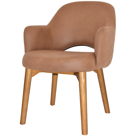 Mulberry Armchair Light Oak Timber 4 Leg With Pelle Benito Tan Shell, Viewed From Angle