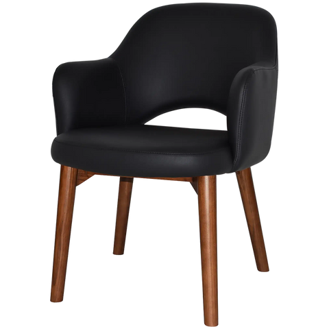 Mulberry Armchair Light Walnut Timber 4 Leg With Black Vinyl Shell, Viewed From Angle