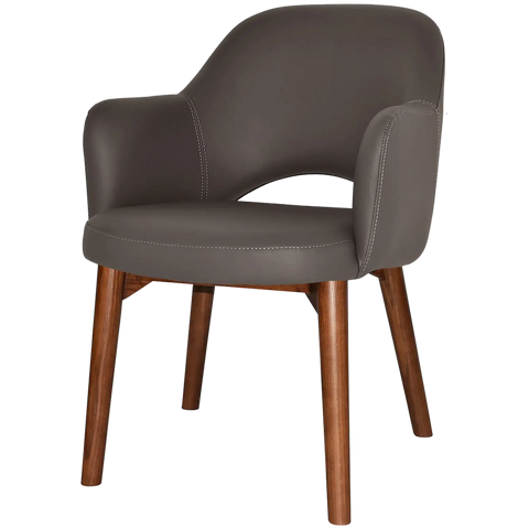 Mulberry Armchair Light Walnut Timber 4 Leg With Charcoal Vinyl Shell, Viewed From Angle