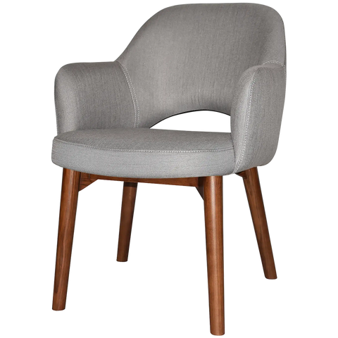 Mulberry Armchair Light Walnut Timber 4 Leg With Gravity Steel Shell, Viewed From Angle