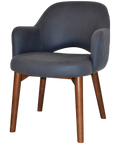 Mulberry Armchair Light Walnut Timber 4 Leg With Pelle Benito Navy Shell, Viewed From Angle