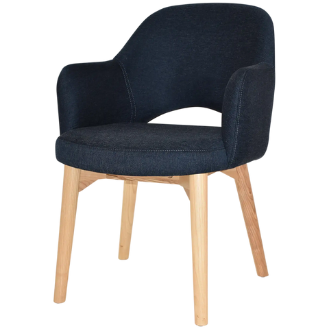 Mulberry Armchair Natural Timber 4 Leg With Gravity Navy Shell, Viewed From Angle