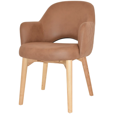 Mulberry Armchair Natural Timber 4 Leg With Pelle Benito Tan Shell, Viewed From Angle