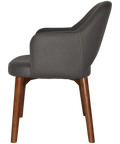 Mulberry Armchair Walnut Timber 4 Leg With Charcoal Vinyl Shell, Viewed From Side