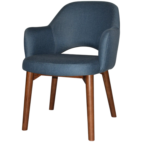 Mulberry Armchair Walnut Timber 4 Leg With Gravity Denim Shell, Viewed From Front