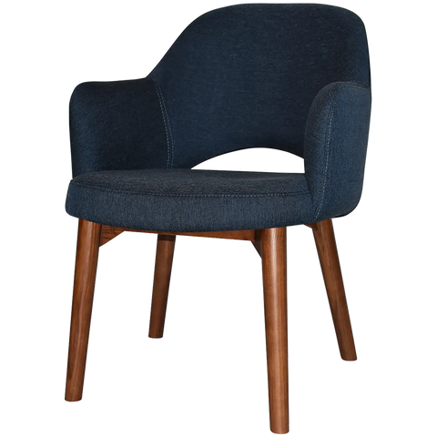 Mulberry Armchair Walnut Timber 4 Leg With Gravity Navy Shell, Viewed From Front