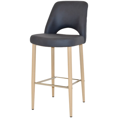 Mulberry Bar Stool Birch Metal 4 Leg With Pelle Benito Navy Shell, Viewed From Angle