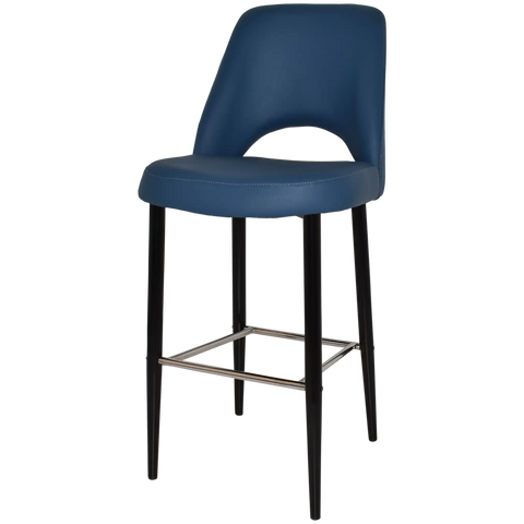 Mulberry Bar Stool Black Metal 4 Leg With Black Vinyl Shell, Viewed From Angle