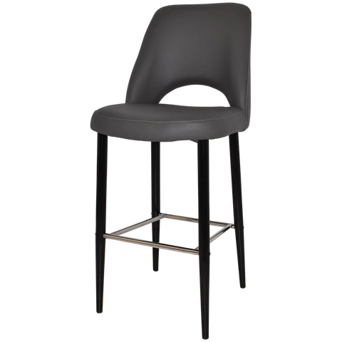 Mulberry Bar Stool Black Metal 4 Leg With Charcoal Vinyl Shell, Viewed From Angle