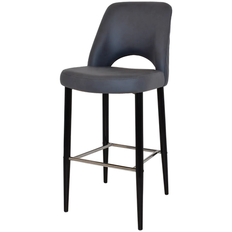 Mulberry Bar Stool Black Metal 4 Leg With Pelle Benito Navy Shell, Viewed From Angle