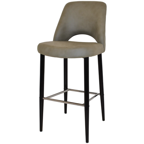 Mulberry Bar Stool Black Metal 4 Leg With Pelle Benito Sage Shell, Viewed From Angle